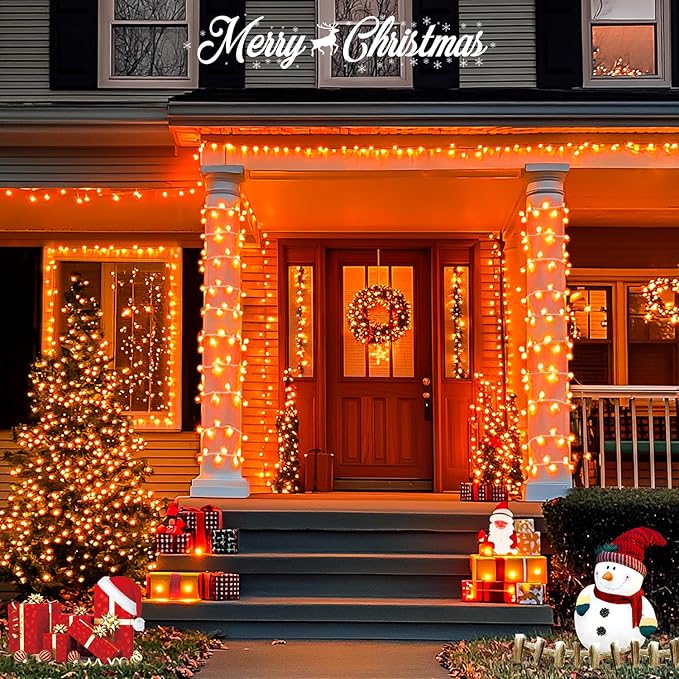 JMEXSUSS 500 LED Halloween Lights Outdoor, 163FT 8 Modes Orange Halloween Light Indoor Clear Wire, Outdoor Waterproof Thanksgiving Lights Plug in for Fall Room Porch Christmas