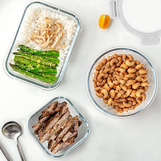 30 Pieces Glass Food Storage Containers Set, Glass Meal Prep Containers Set with Snap Locking Lids, Airtight Glass lunch Containers, Microwave, Oven, Freezer & Dishwasher,White