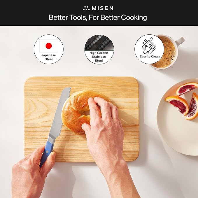 Misen Serrated Bread Knife – High-Carbon Japanese AUS8 Steel – Effortless Slicing of Bread, Pastries, and Fruits – Razor-Sharp Edge and Durable Blade with Ergonomic Handle - 5", Red