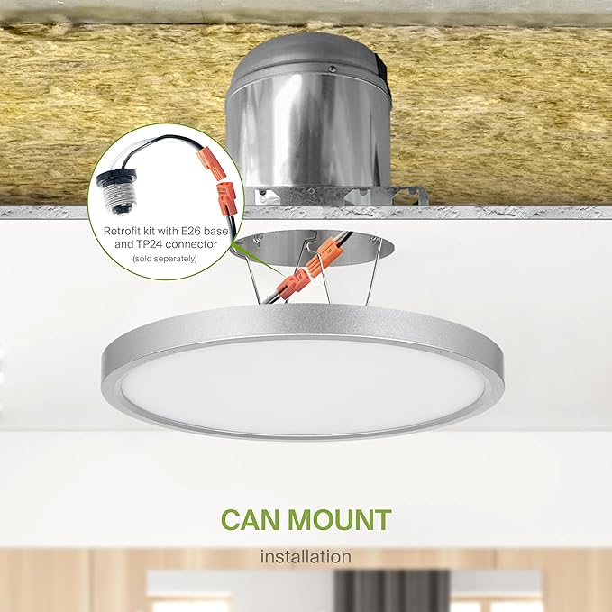 ASD LED 9" Round Flush Mount Ceiling Light Fixture, Low Profile Surface Lighting | 5CCT, Dimmable, Ultra-Thin, ETL Listed | 18W 1660LM 2700-6000K 120V | Kitchen, Bedroom, Hallway Lamp | Nickel, 6 Pack