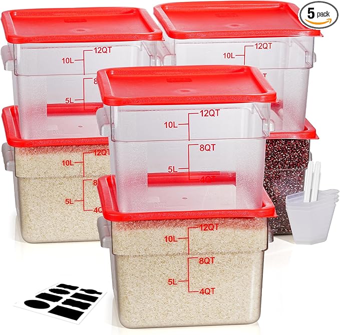12 Quarts Sous Vide Container: 6 PCS Commercial Food Storage Containers with Lids - Clear Food Container with Scales Handles for Home Restaurant Kitchen Storage Pizza Bread