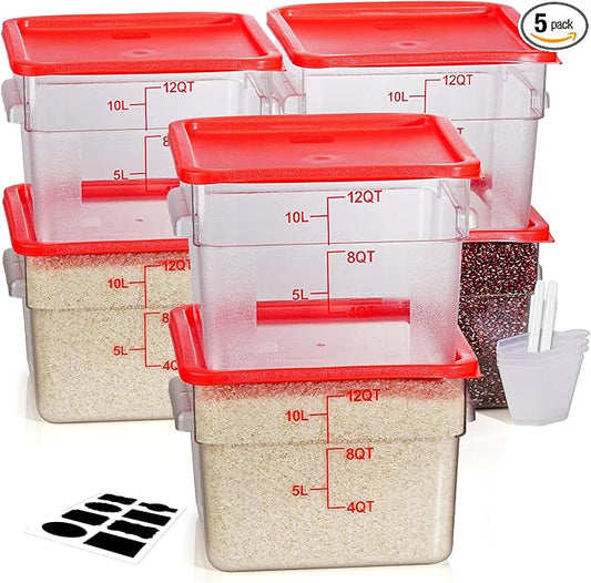 12 Quarts Sous Vide Container: 6 PCS Commercial Food Storage Containers with Lids - Clear Food Container with Scales Handles for Home Restaurant Kitchen Storage Pizza Bread
