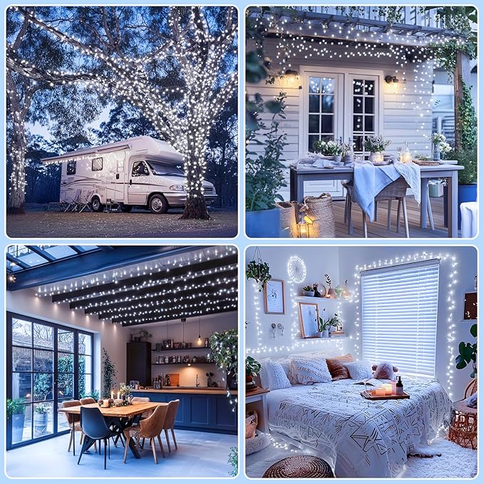 JMEXSUSS 400 LED White String Lights Outdoor Waterproof, 132ft Christmas Tree Lights with Remote, Indoor String Lights Plug in for Patio Yard Garden House Bush Decor