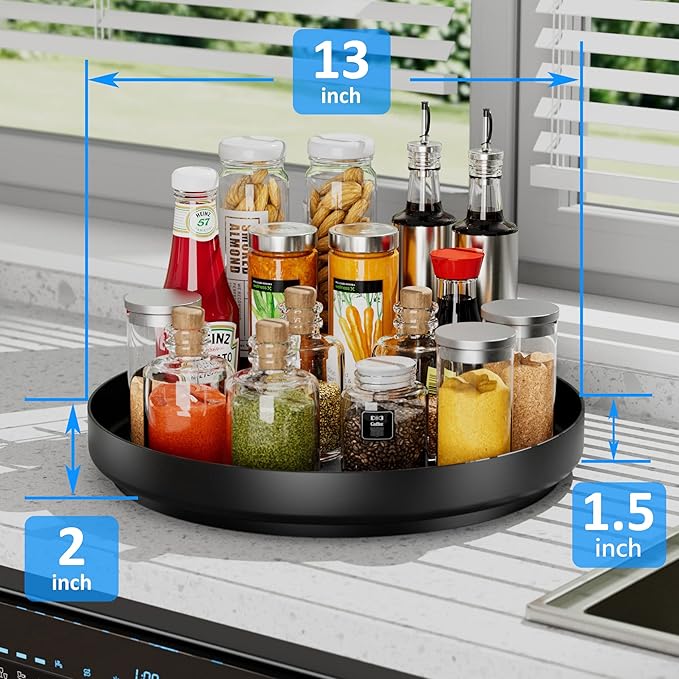 Ovicar Lazy Susan Turntable Organizer - 13 inch Rotating Spice Rack Metal Lazy Susan for Cabinet Pantry Kitchen Countertop Bathroom Refrigerator Table Storage, Black