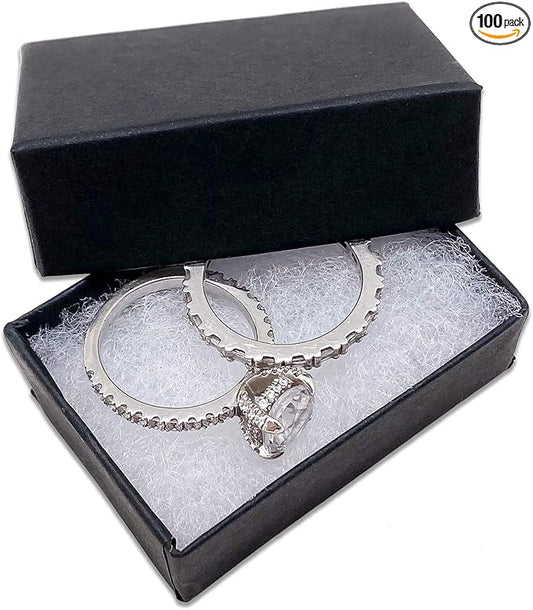 TheDisplayGuys - 100-Pack #10 Cotton Filled Cardboard Paper Jewelry Boxes Gift Case - Matte Black (1.9" x 1.3" x 0.7") - for Shipping or Storage