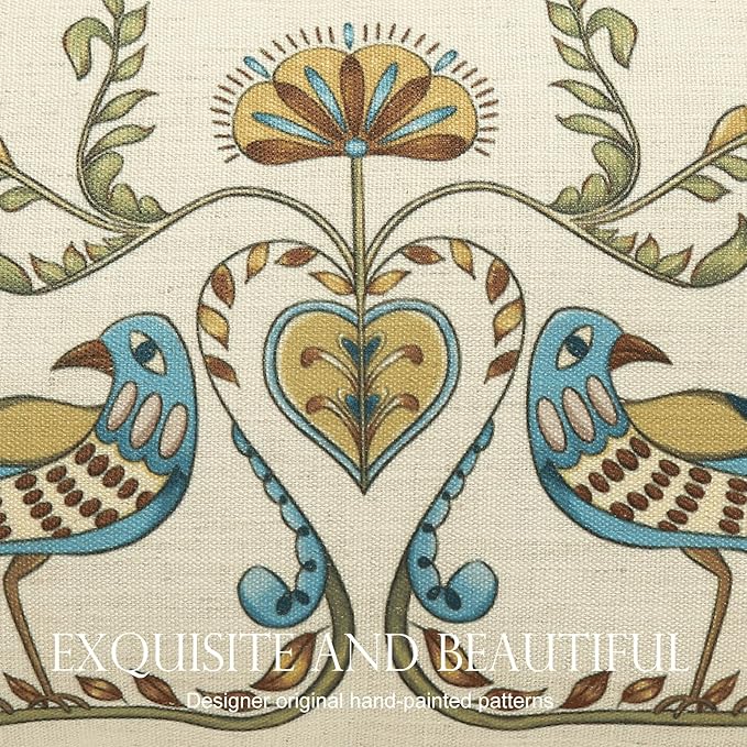 patdrea Designer Rectangle Throw Pillow Covers Set of 2,Farmhouse Blue Linen with Birds Floral Pattern Pillow Cover,Decorative Lumbar Pillowcases Cushion for Bed Living Room Outdoor Car,12"x20"