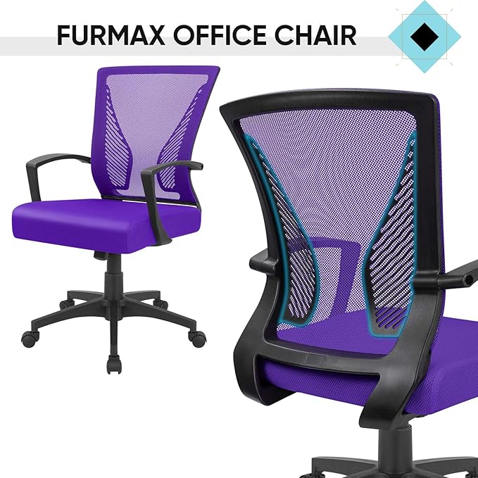 Furmax Office Chair Ergonomic Computer Desk Mesh Chair Mid Back Swivel Lumbar Support with Armrest (1, Violet)
