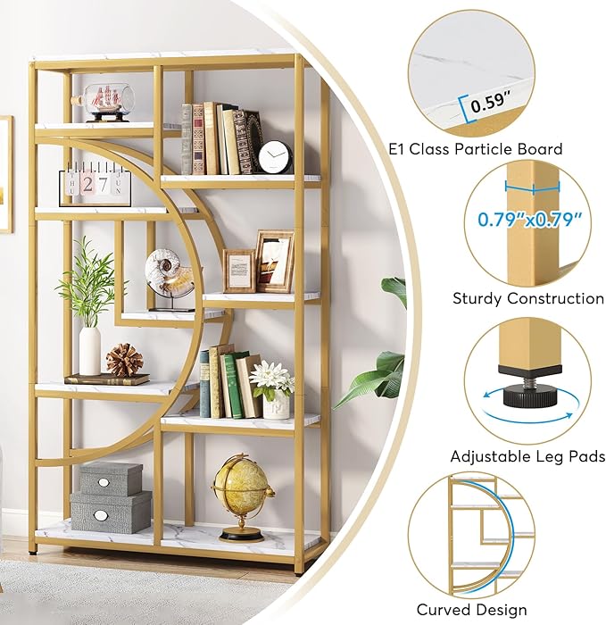 Tribesigns Bookshelf Industrial 5 Tier Etagere Bookcase, Freestanding Tall Bookshelves Display Shelf Storage Organizer with 9-Open Storage Shelf for Living Room, Bedroom