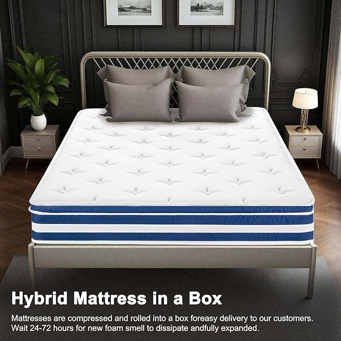 Full Mattress 10 Inch, Hybrid Full Size Mattress in a Box with Gel Memory Foam and Pocket Springs, Medium Firm Mattresses for Pressure Relief & Motion Isolation & Edge Support, Non-Fiberglass