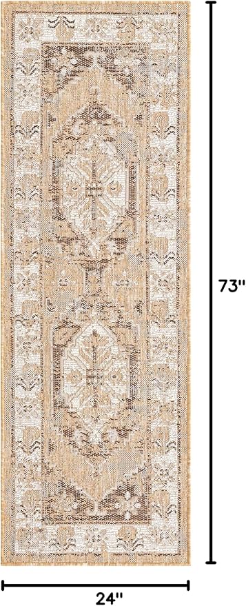Unique Loom Outdoor Traditional Collection Area Rug - Valeria (2' x 6' 1" Runner, Natural/ Ivory)