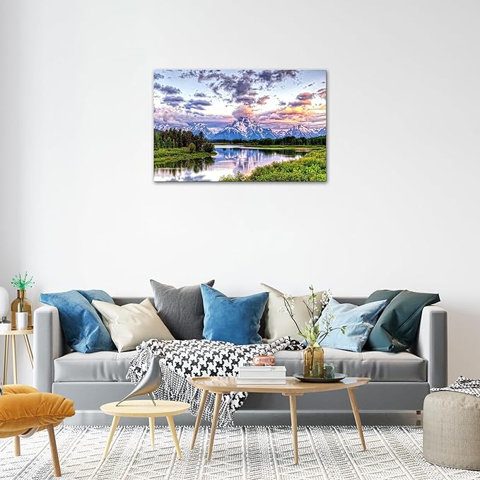 SKASNFAI Grand Teton Wall Art Mountain Art Wall Decor National Park Canvas Painting Framed Decor Large Landscape Poster for Living Room Bedroom (24x36 inch)