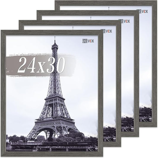 VCK 24x30 Poster Frame Set of 4 - Grey, Gallery-Quality Wood Picture Frames, 1.1-Inch Wide Border, Polished Plexiglass, Vertical or Horizontal Wall Display for Photo/Art/Prints, Grey