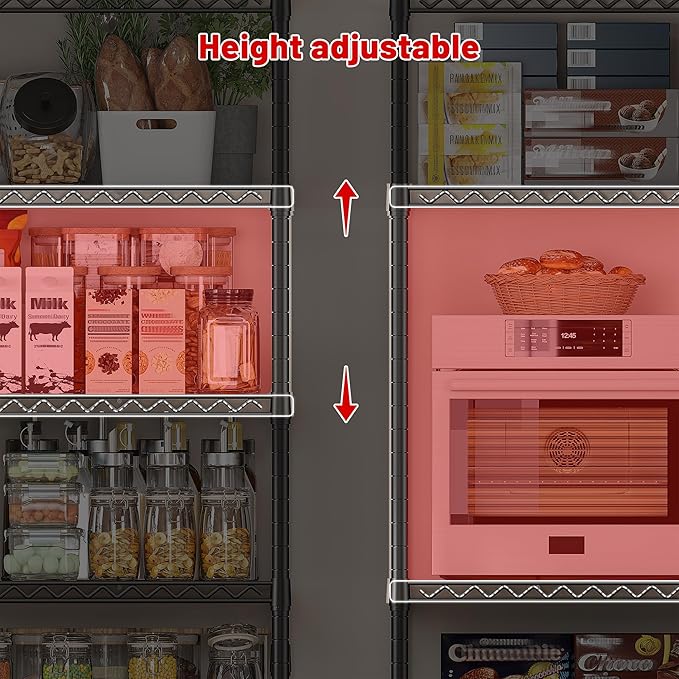 REIBII 45.8''W Wire Shelving Unit, 5 Tier Storage Shelves Adjustable Metal Shelving for Kitchen Pantry Office Wire Rack for College Dorm School, 45.8" W x 71" H x 17.2" D