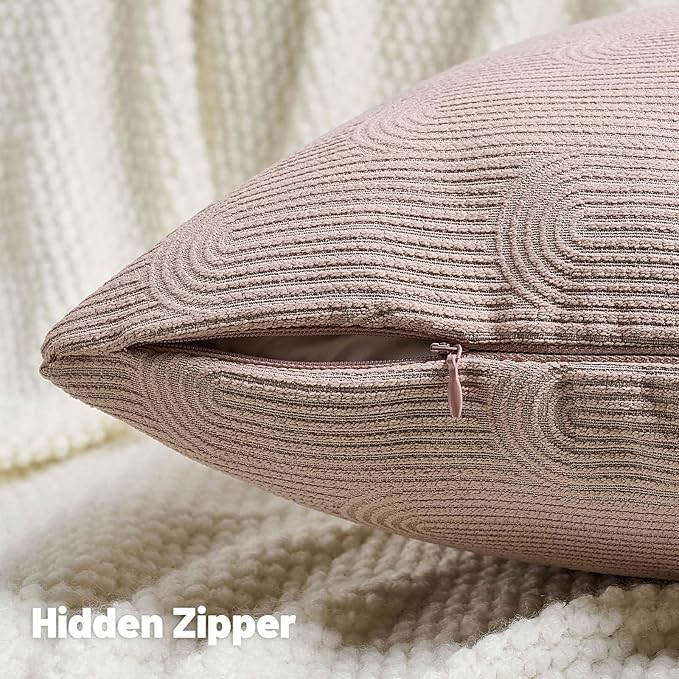 FUTEI Pink Chenille Decorative Throw Pillow Covers 20x20 Inch Set of 2,Soft Cozy Striped Geometric Patterns Cushion Case,Modern Home Decor for Couch Bed Living Room