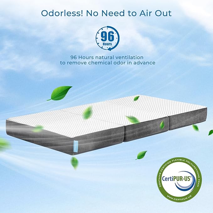 Odorless Foldable Mattress Twin Size 75" x 38" x 6", 6 Inch Folding Foam Mattress with Storage Bag, Trifold Memory Foam Mattress for RV, Guest Bed