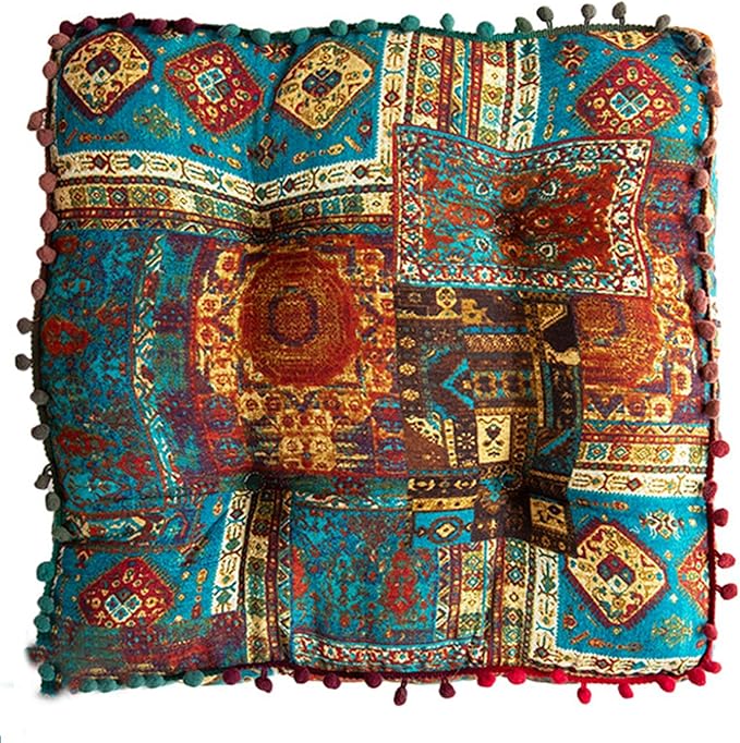 Blue Bohemian Seat Cushion,Indoor Boho Chair Cushions for Dining Chairs，Square Chair Pad，Decorative Seat Cushions for Kitchen Chairs(Blue Square B 16X16)