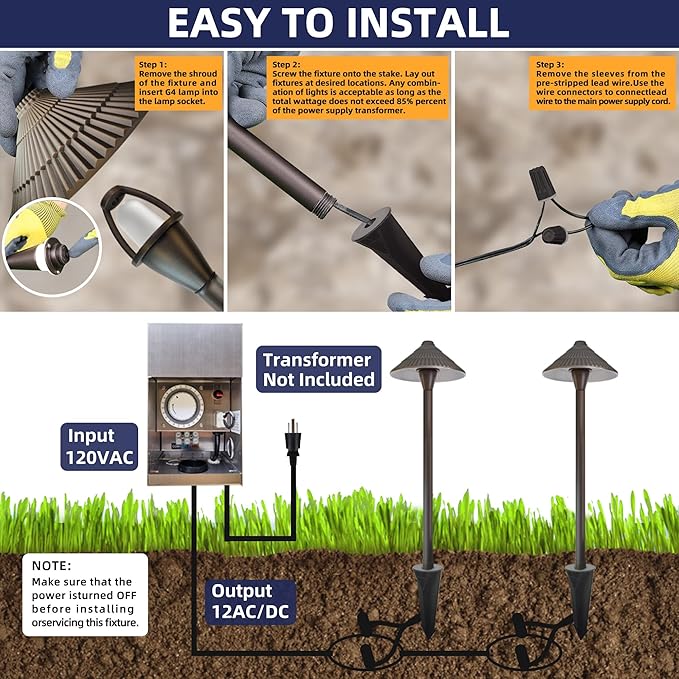 COLOER Solid Cast Brass Pathway Lights, 4 Pack 12V Low Voltage Landscape Lighting LED Path Lights with G4 Bulb for Outdoor Walkway, Garden, 23" Tall, 7.5" Shade