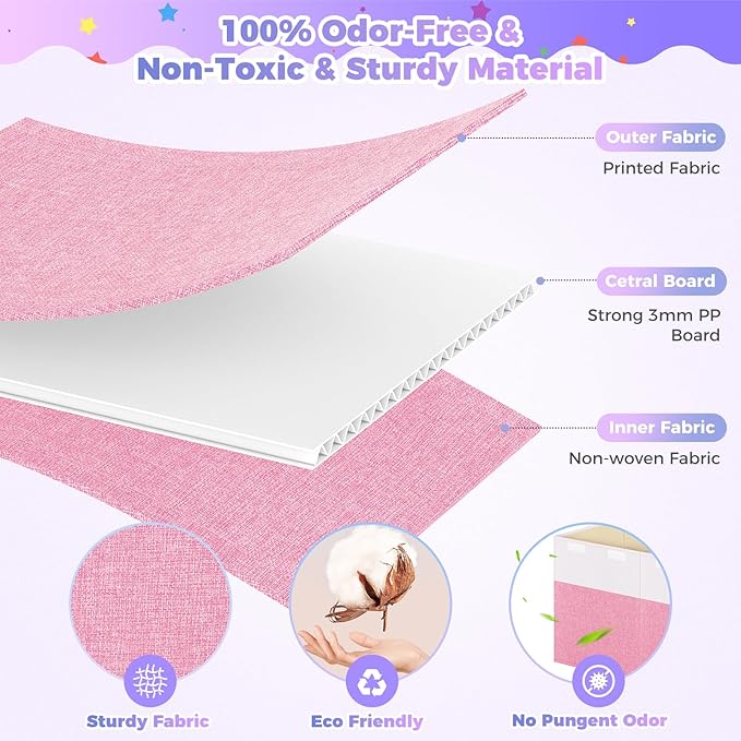 Extra Large Toy Storage Box with Lid, Collapsible Sturdy Toys Chest Storage Organizer Bin Basket with Divider for Kids, Boys, Girls, Closet, Playroom, Bedroom, Nursery, 40"X14"X16", Pink & White