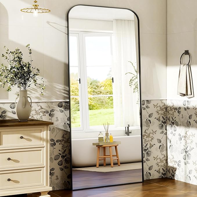 HARRITPURE 28"x71" Full Length Mirror Floor Mirrors Freestanding Hanging or Leaning Large Mirrors Full Body Mirror with Stand for Cloakroom, Bedroom, Living Room, Black