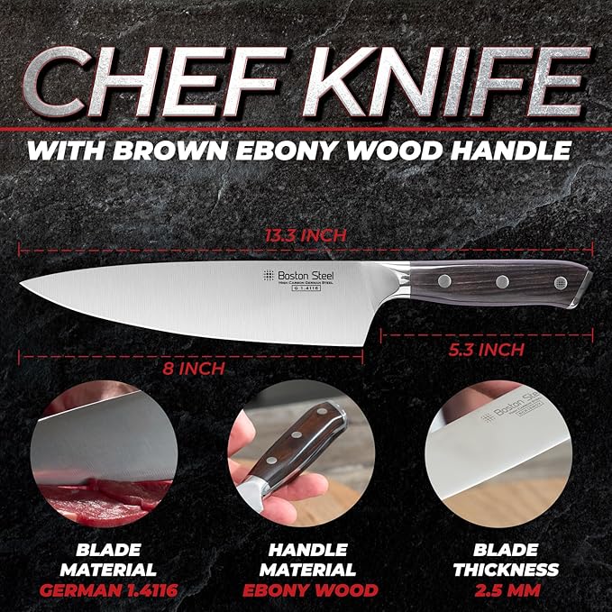 Chef Knife 8 Inch – Ultra Sharp High Carbon Stainless Steel Kitchen Knife, Professional 8” Chef’s Knife with Ergonomic Handle, for Home & Restaurant with Gift Box, Culinary Cooking Knife