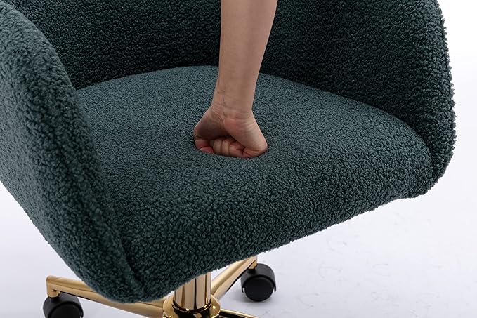 Goujxcy Fluffy Desk Chair, Faux Fur Vanity Chair Swivel Office Chair for Girls Women, Height Adjustable Cute Teddy Furry Makeup Chairs for Bedroom Home Office