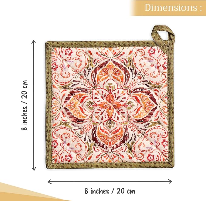 Maison d' Hermine Pot Holders 100% Cotton Heat Resistant Potholders 8" x 8" Hot Pads with Loop for Thanksgiving Christmas Decorations BBQ Cooking Baking Handling Hot Pans (Pack of 1, Damask)