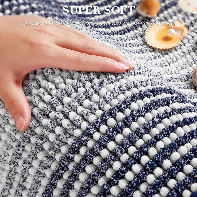 BSICPRO Bathroom Rugs and Mats Sets, 2 Piece Thick Absorbent Chenille Non Slip Soft Shaggy Floor Mats Machine Washable (20" x 47" Plus 16" x 24", Navy)