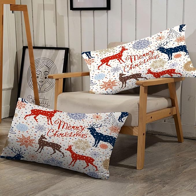 Beige Christmas Comforter Set Full/Queen for Kids, Cartoon Reindeer and Snowflake Print Bedding Set, Cute Xmas Bed Set for Home Decor with 1 Comforter and 2 Pillowcases