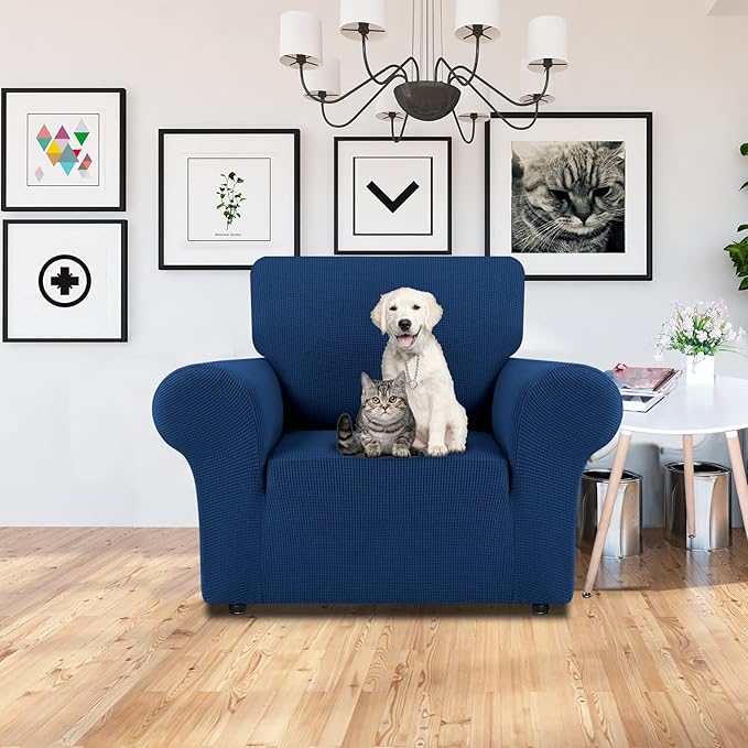LURKA Stretch Chair Sofa Slipcovers 1 Piece Couch Covers for Sofa Furniture Protector Full Sofa Covers with Elastic Bottom for Kids and Dog (Small,Royal Blue)
