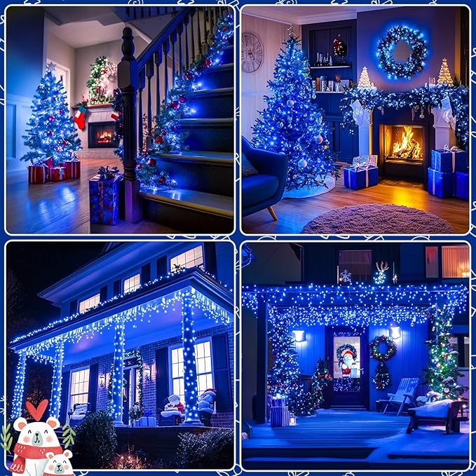 JMEXSUSS Blue 400 LED Christmas Lights Outdoor, 132ft Christmas Tree Lights with Remote, Indoor Blue String Lights Plug in for House Christmas Bush Decorations