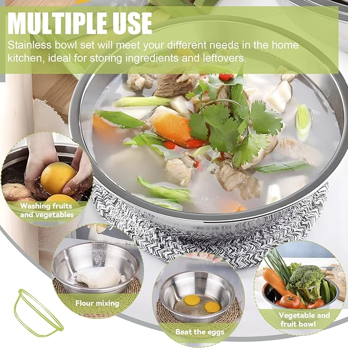 304 Stainless Steel Mixing Bowl, 4pcs 23 Oz Stainless Steel Bowls, 6.3" Non-Slip Bottom Metal Bowl, Stainless Steel Mixing Bowls for Kitchen
