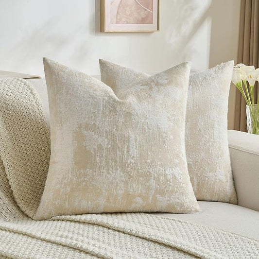 FUTEI Yellow White Decorative Throw Pillow Covers 24x24 Inch Set of 2,Soft Faux Cashmere Jacquard - Textured & Cozy Euro Pillow Shams,Modern Home Decor for Couch Bed Living Room