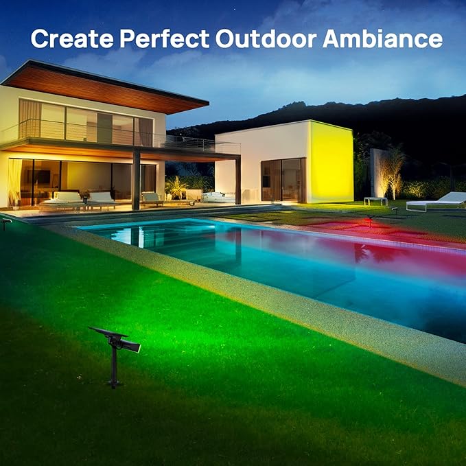 Consciot Solar Spot Lights, 54 LEDs 7 Multicolor Changing, Solar Spotlights Waterproof IP67, Outdoor Spotlights for Yard Garden Landscape, 6 Pack