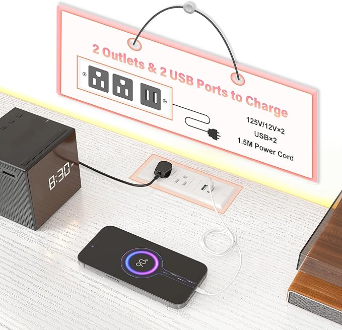 Fits 65,70 inch TV Stand Dresser 63" W TV Entertainment Center for Bedroom with LED Lights & Power Outlets 12 Long Fabric Dresser for Bedroom, Hallway or Closets White