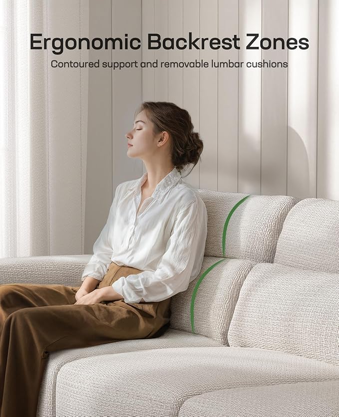 Marsail 89" Sofa Couch, 3-Seater Couches with Wide Armrests & Deep Cushions, Modern Linen Fabric Sofas for Living Room, Comfy Upholstered Couch with Removable Washable Covers, Beige