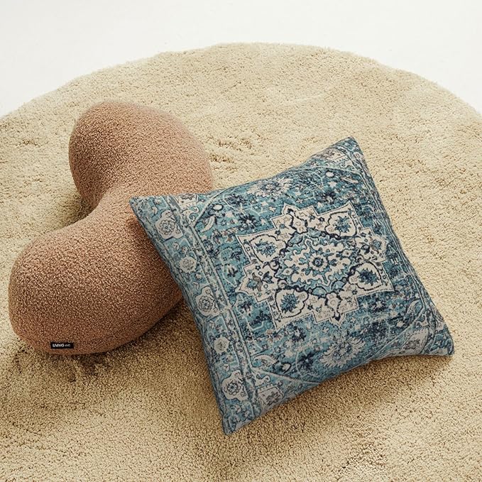 Boho Pillow Covers 18X18 Inch Set of 2 Bohemian Vintage Throw Pillow Covers Blue Carpet Pattern Cushion Cases Farmhouse Decorative Outdoor Pillow Covers for Couch Home Sofa Living Room