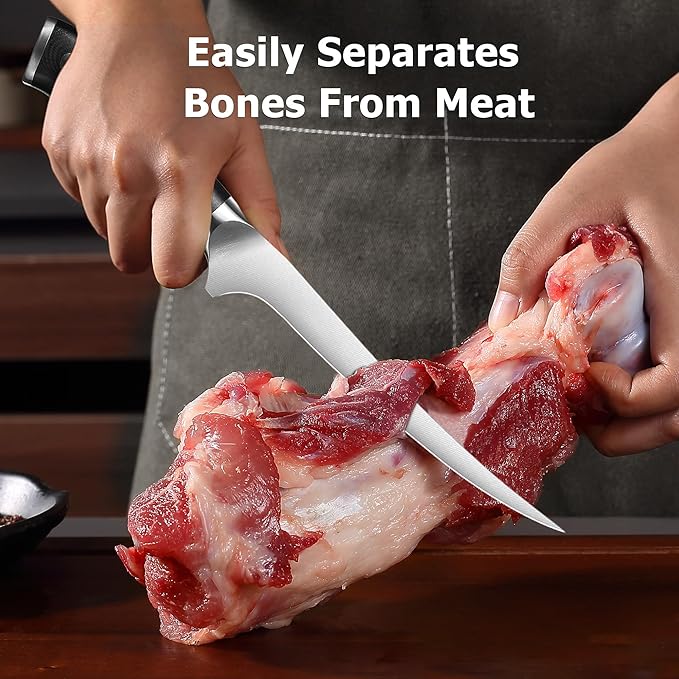 PAUDIN Fillet Knife, 7 Inch Boning Knife, High Carbon German Steel Fish Knife for Meat Cutting Trimming Deboning, Full Tang Ergonomic G10 Handle