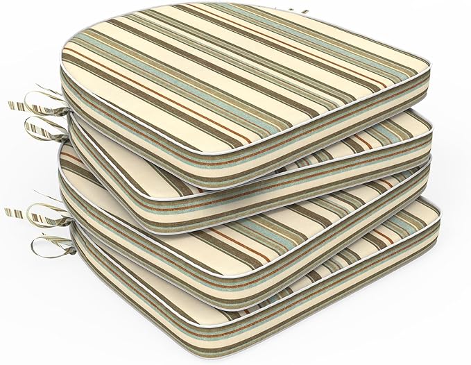 Set of 4 Outdoor Chair Cushions 19"x19"x2",Water Repellent Dining Seat Cushion with Ties and Removable Covers, Chair Cushions for Indoor and Patio Furniture, Stripe Onyx