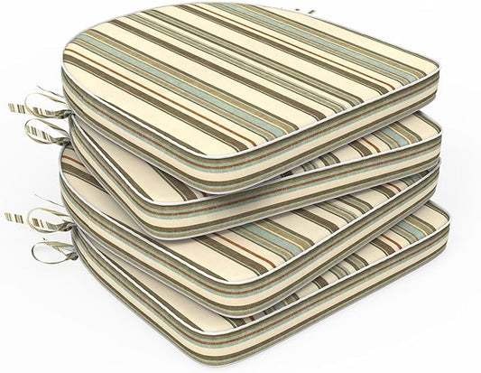 Set of 4 Outdoor Chair Cushions 19"x19"x2",Water Repellent Dining Seat Cushion with Ties and Removable Covers, Chair Cushions for Indoor and Patio Furniture, Stripe Onyx