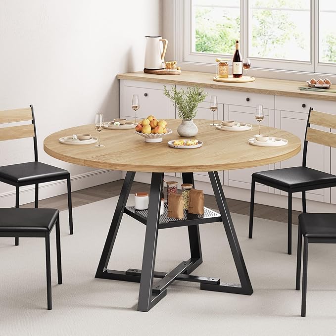 42'' Round Dining Table for 4,Kitchen Dining Room Circle Dinner Pedestal Table,Space Saving Wood Kitchen & Dining Room Furniture (Natual Wood, 42In)