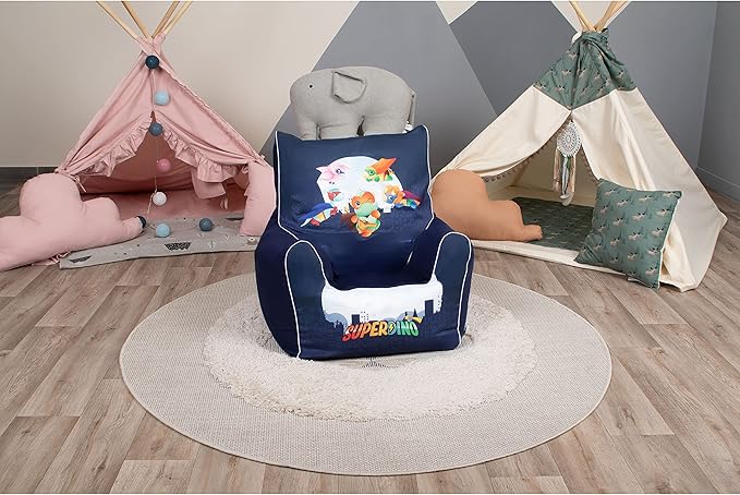 Delsit Children's Bean Bag Chair - Handmade in Europe - Lightweight & Portable Toddler Chair with Washable Cover - Comfortable & Fully Assembled - Perfect for Little Kids | (Super Dinosaurs)