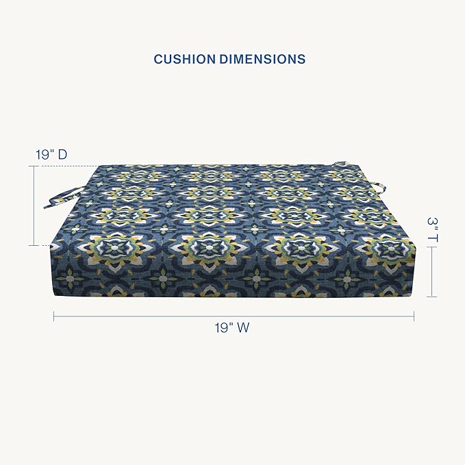 Honeycomb Outdoor Essentials Set of 2 Square Seat Pads, 19 x 19, Medina Medallion Blue Dining Chair Cushions for Patio Furniture