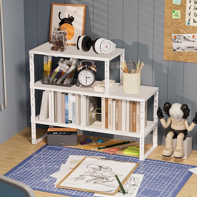 Expandable Spice Rack Organizion for Kitchen Cabinet, Seasoning,Bathroom Organizer Display Shelf, Stackable Multi-Purpose Shelves.Easy-to-Install（1Pack/White,Large