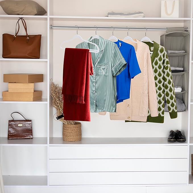 Quality White Plastic Hangers Clothes Hangers 20 Pack - Non-Velvet for Clothes - Heavy Duty Coat Hanger Set -Space-Saving Closet Hangers with Chrome Hook, Non-Flocked Hangers, Cream White