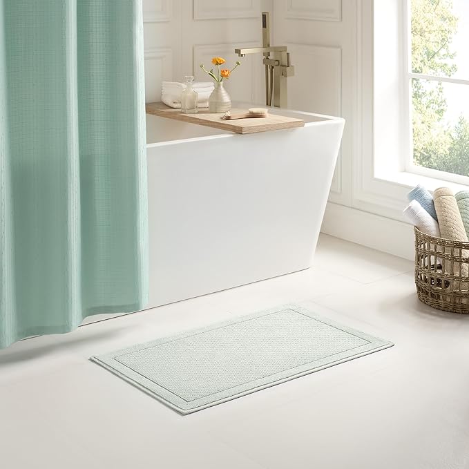 Arkwright 100% Cotton Bathroom Rug - High Absorbent Stylish Textured Woven Design Bath Mat, Slip Resistant Backing for Shower and Bathtub Floor, 24x36 in - Green