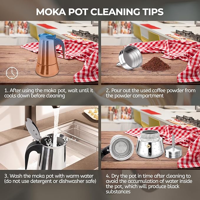 6 Cup 300ml Moka Pot Stainless Steel Espresso Coffee Maker Stovetop Percolator Coffeemaker Italian Classic Style Brewing Greca Cafe Mocha Machine for Cafeteras Lover Camping Travel and Home Use 10oz