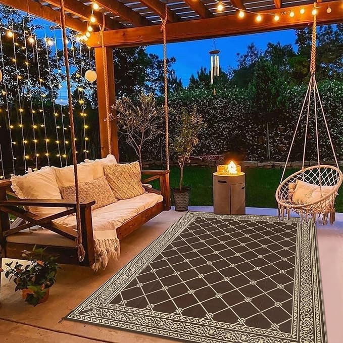 HiiARug Reversible Outdoor Rug 5'x7' Plastic Straw Rugs for Patios RV Camping Mat Reversible Mats Large Floor Mat for RV Outside, Backyard, Deck, Picnic, Beach, Trailer, Camping