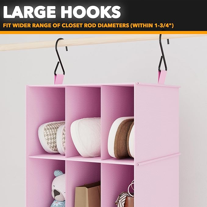 SpaceAid 2 Pack Hanging Closet Organizer and Storage with Dividers, 24 Compartments Hanging Shoe Shelves for Closet, Wardrobe, RV, Garment Rack - Pink