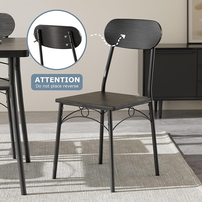 VECELO Dining Table Set for 4, 5-Piece Kitchen Table with 4 Chairs, MDF Board Tabletop with Metal Frame for Small Space, Compact Dinette, Breakfast Nook, Black