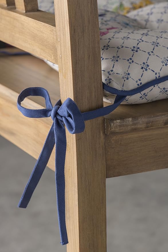 Maison d' Hermine Chair Pads for Dining Chairs Cotton Outer Fabric and Poly Filling 16"x16" Patio Seat Cushions for Furniture with Ties Home Chair Party Hall Farmhouse (Faience, Pack of 2)